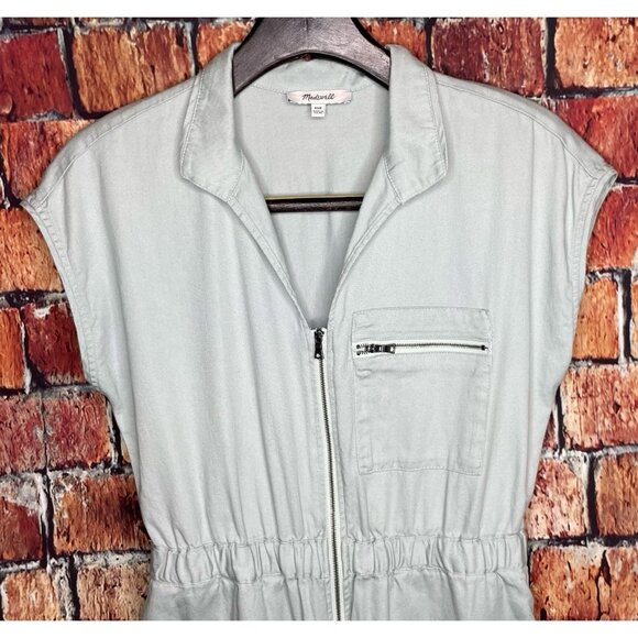 Madewell Sage Green Short Sleeve Zip Pocket Coverall Jumpsuit Petite Size 00P - Picture 4 of 7